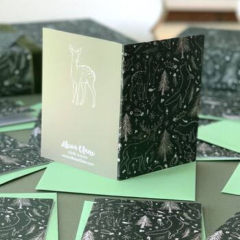 Green Scandi Woodland Christmas Card Pack Of 12, 4 of 6