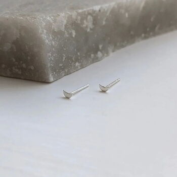 Sterling Silver Tiny Moon Stud Earrings, 3 of 6