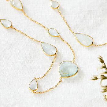 Aquamarine Pebble Gold Plated Silver Chain Necklace, 4 of 9