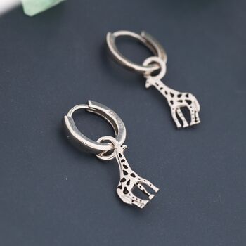 Sterling Silver Giraffe Huggie Hoop Earrings, 4 of 12