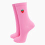 Women's Embroidered Socks Pink Strawberries, thumbnail 2 of 5