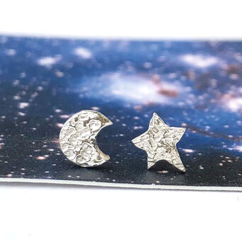 Sterling Silver Small Crescent Moon And Star Earrings, 4 of 8