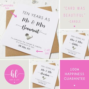 Personalised 10th Wedding Anniversary Card With Tin Heart, 3 of 9