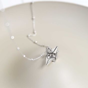 Sterling Silver Polished Origami Crane Necklace, 4 of 6