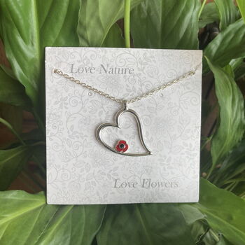 Poppy Red Flower Heart Pendant Necklace, 3 of 4