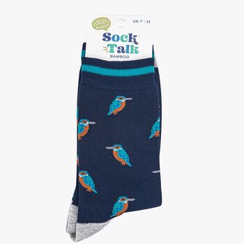 Kingfisher Birds Bamboo Socks Men's Navy Blue, 4 of 4