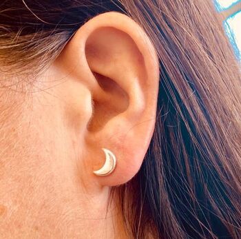 Moon Stud Earrings In Sterling Silver, 2 of 6