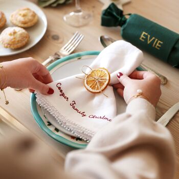 Personalised Embroidered White Linen Napkin, 2 of 4