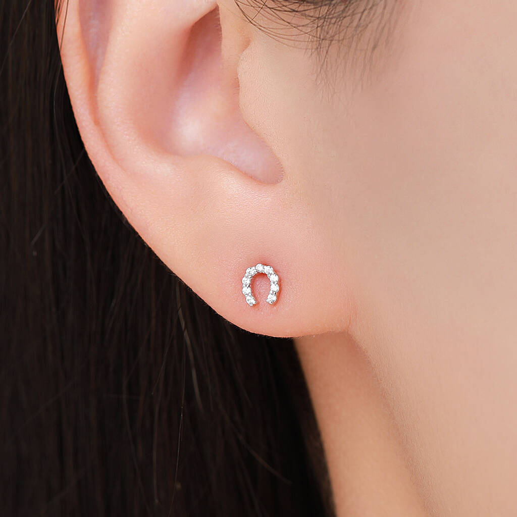 Sterling Silver Extra Tiny Horseshoe Stud Earrings, 1 of 12