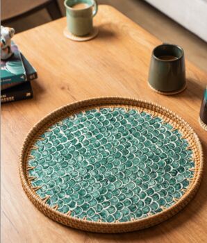 Boho Carbis Rattan Tray – Handmade Eco Friendly Home Decor, 3 of 4