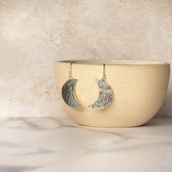 Sterling Silver Large Crescent Moon Earrings, 2 of 3