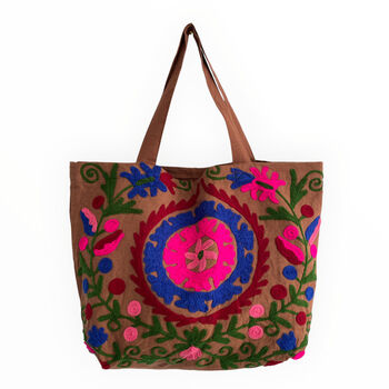 Embroidered Suzani Shoulder Bag In Brown, 9 of 11