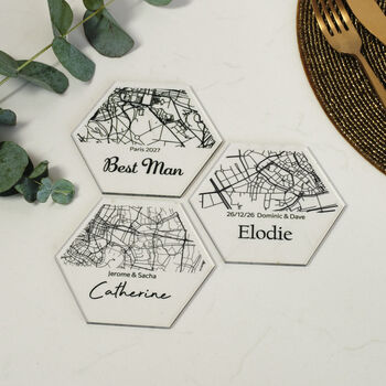 Set Of Four Personalised Acrylic Map Place Setting Coasters, 9 of 9
