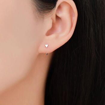 Extra Tiny Triangle Huggie Hoop Earrings In Sterling Silver, 7 of 12