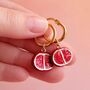 Handmade Pomegranate Charm Gold Plated Hoop Earrings, thumbnail 2 of 5