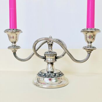 Antique Silver Plated Two Sconce Candelabra, 3 of 8