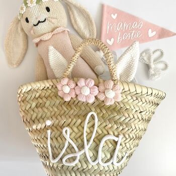 Girls Personalised Easter Bunny Ear Handwoven Basket, 3 of 3