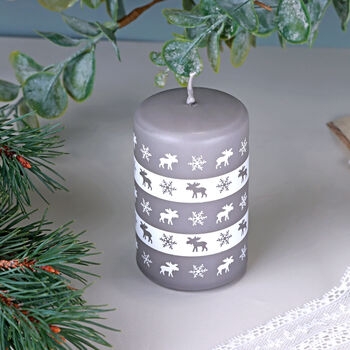 G Decor Nordhavn Grey Reindeer Pillar Candle Nordic Winter Lodge Décor In Small Or Large Size, 3 of 5