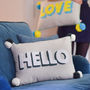 Embroidered Pom Pom 'Hello' Cushion, thumbnail 2 of 3