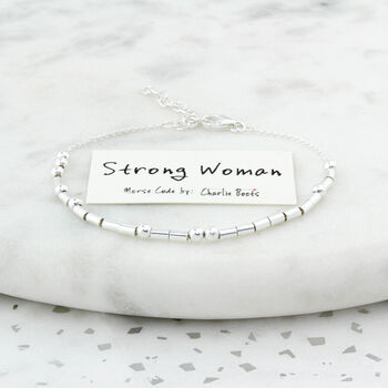 Strong Woman Sterling Silver Morse Code Chain Bracelet, 4 of 6