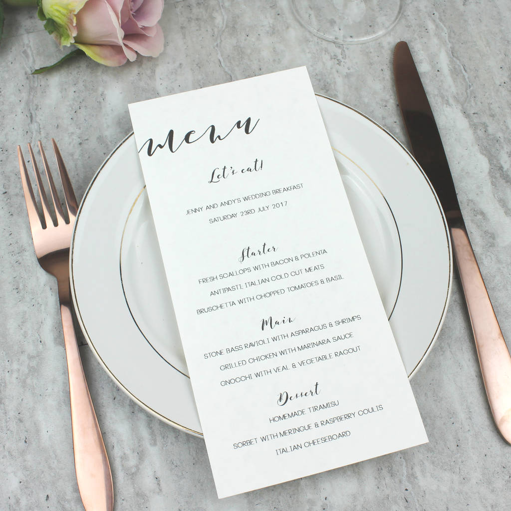 modern calligraphy wedding menu by beija flor studio