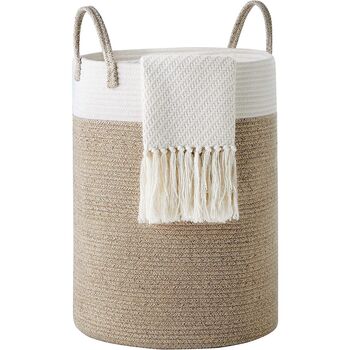 58 L White And Brown Cotton Rope Woven Storage Basket, 7 of 8