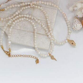 Pearl Choker Necklace With Gold Plated Seashell Charms, 9 of 12
