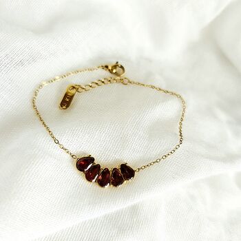 Pomegranate Inspired Adjustable Bracelet In 18k Gold Stainless Steel With Red Cubic Zirconia, 4 of 7