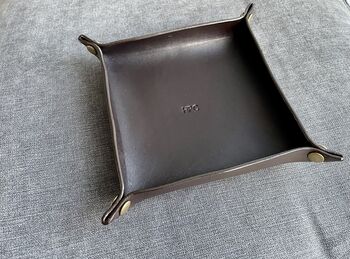 Personalised Dark Brown Square Leather Accessories Tray, 10 of 12