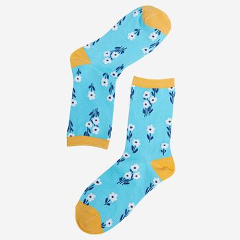 Women's Bamboo Socks Blue Ditsy Floral, 2 of 2