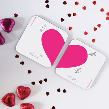 Personalised Love Heart Coasters Pair, 6 of 7