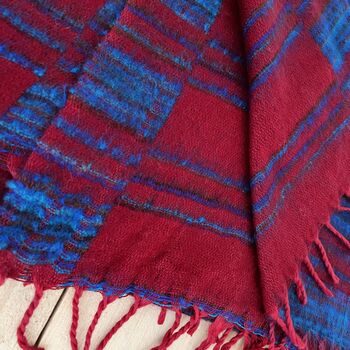 Soft Blanket Striped Cherry Red And Blue Sofa Throw, 8 of 9