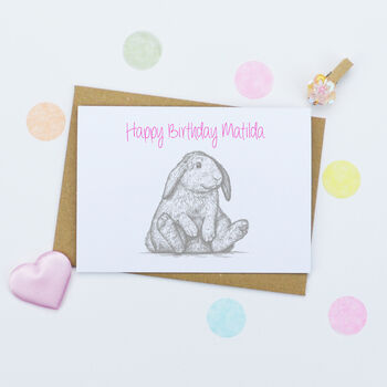 Personalised Girls Rabbit Pompom Birthday Card, 3 of 3