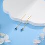 Sterling Silver Sapphire Blue Trio Flower Cz Threader Earrings, thumbnail 11 of 11