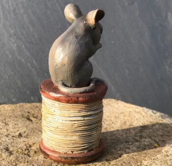 Mouse On Cotton Reel Figurine In Gift Pouch, 3 of 3