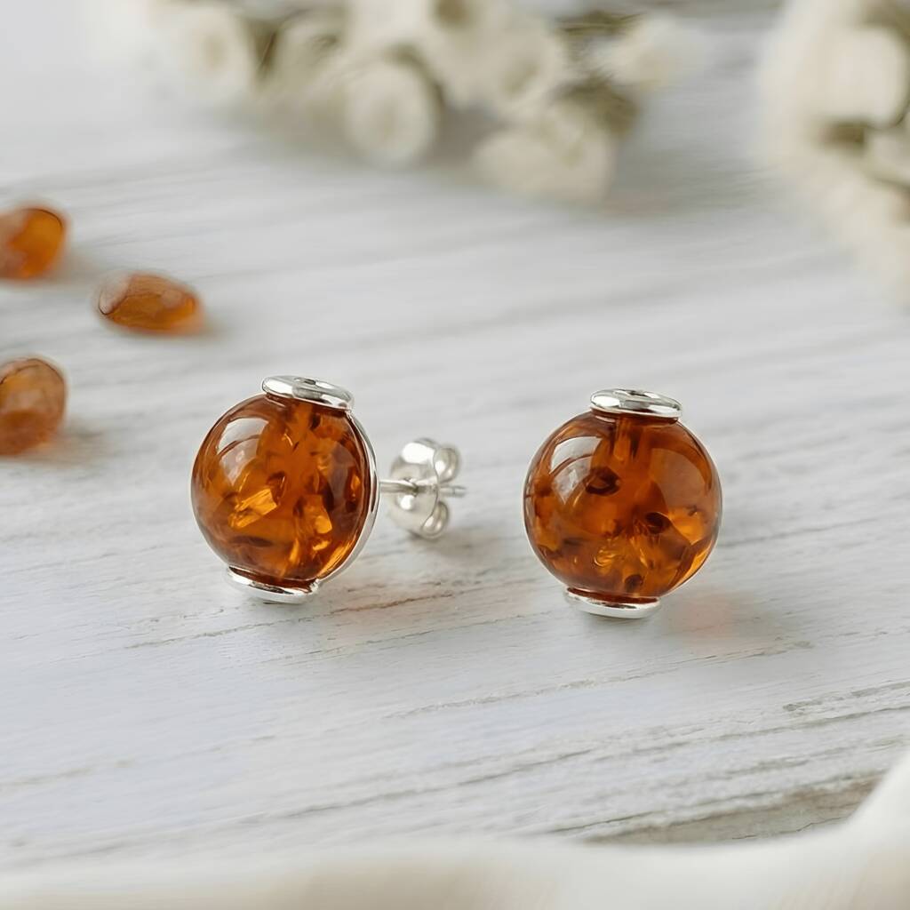 Handmade Cognac Baltic Amber And Silver Stud Earrin, 1 of 2