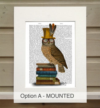 Owl On Books, Book Print, Framed Or Unframed, 2 of 7