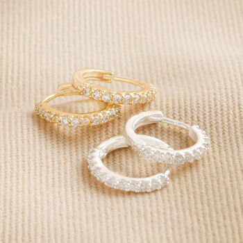 Crystal Huggie Hoop Earrings In Gold, 5 of 5