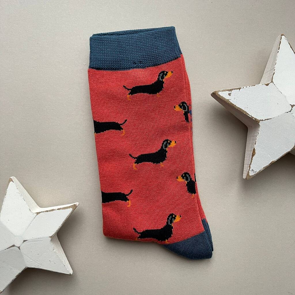Men's Bamboo Little Sausage Dogs Socks In Orange By Nest