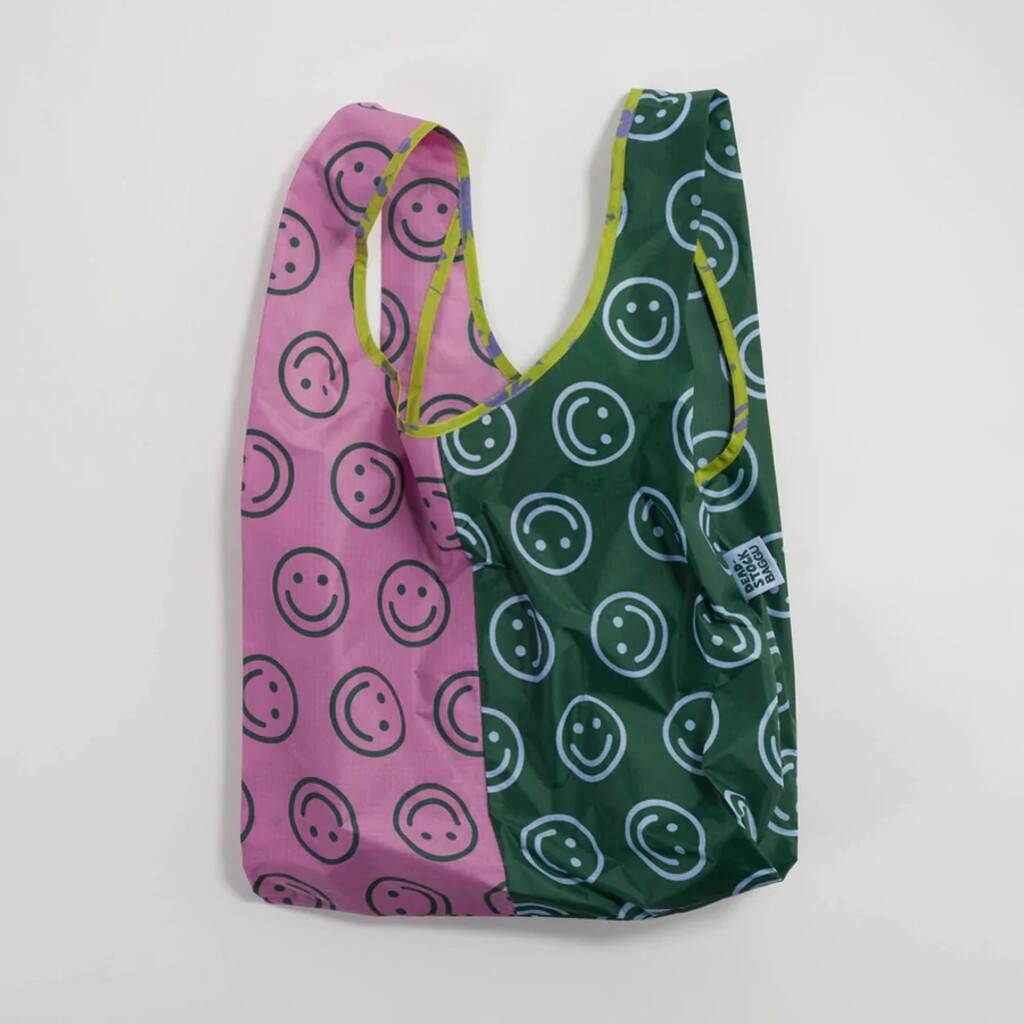 Smiley Face Lilac Green Reusable Shopper Bag, 1 of 3