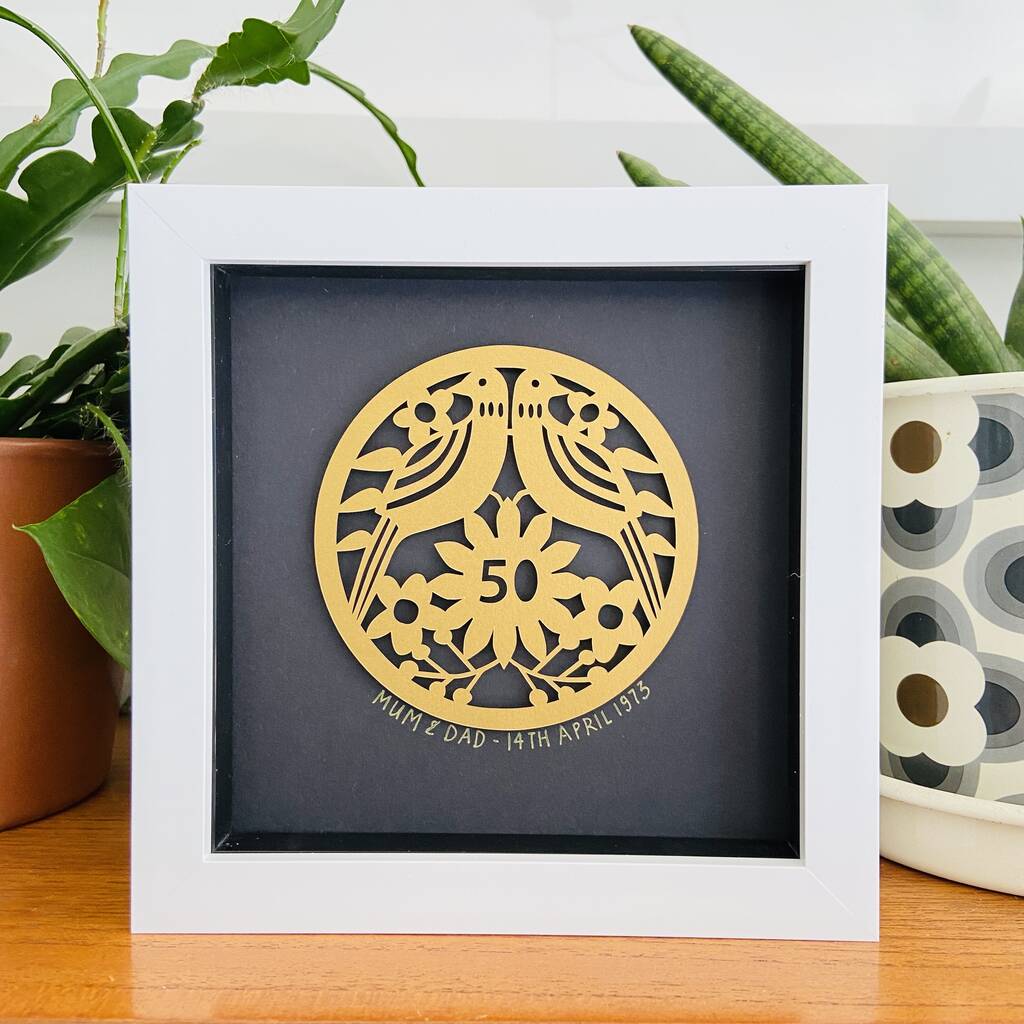 Framed Golden Wedding Personalised Paper Cut, 1 of 11