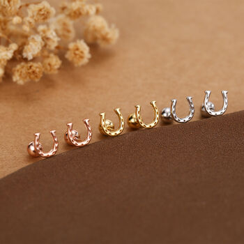 Sterling Silver Horseshoe 18 G Screw Back Stud Earrings, 3 of 11