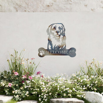 Customisable Golden Retriever Welcome Metal Wall Art Sign For Home And Garden Gift, 9 of 11