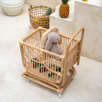 Rattan Toy Shopping Trolley – Pretend Play Cart, 4 of 6