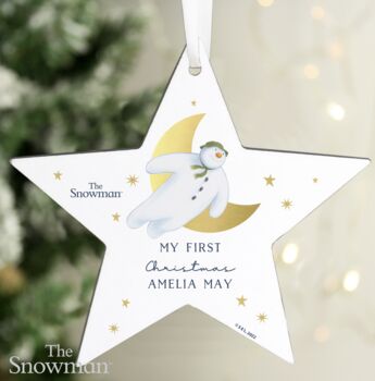 Personalised The Snowman Gold Wooden Star Decoration, 3 of 3