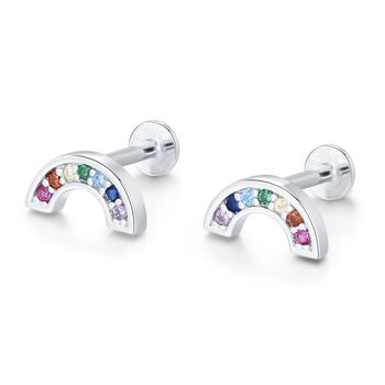 Sterling Silver Rainbow Cz 16 G Flat Back Labret Earrings, 8 of 12