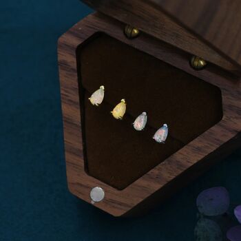 Tiny Opal Pear Stud Earrings In Sterling Silver, 2 of 11