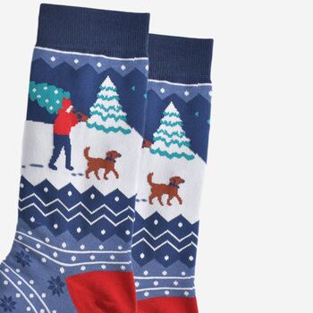 Men's Bamboo Socks Christmas Man And His Dog, 3 of 5