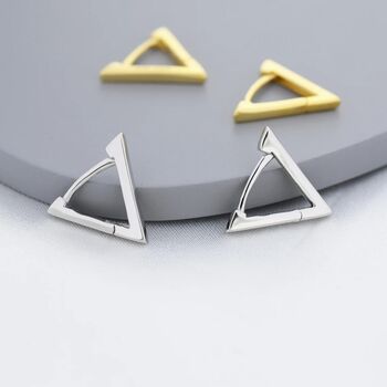 Sterling Silver Triangle Huggie Hoop Earrings, 4 of 12