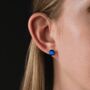 Sapphire Blue Small Round Glass Stud Earrings, thumbnail 3 of 12